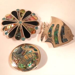 Vintage Sterling Silver Abalone Stonebrooches Or Pendants